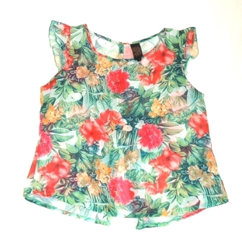 Metropolis Company Women's Top Sz S Floral Flutter Sleeve Ruffle Flower Light